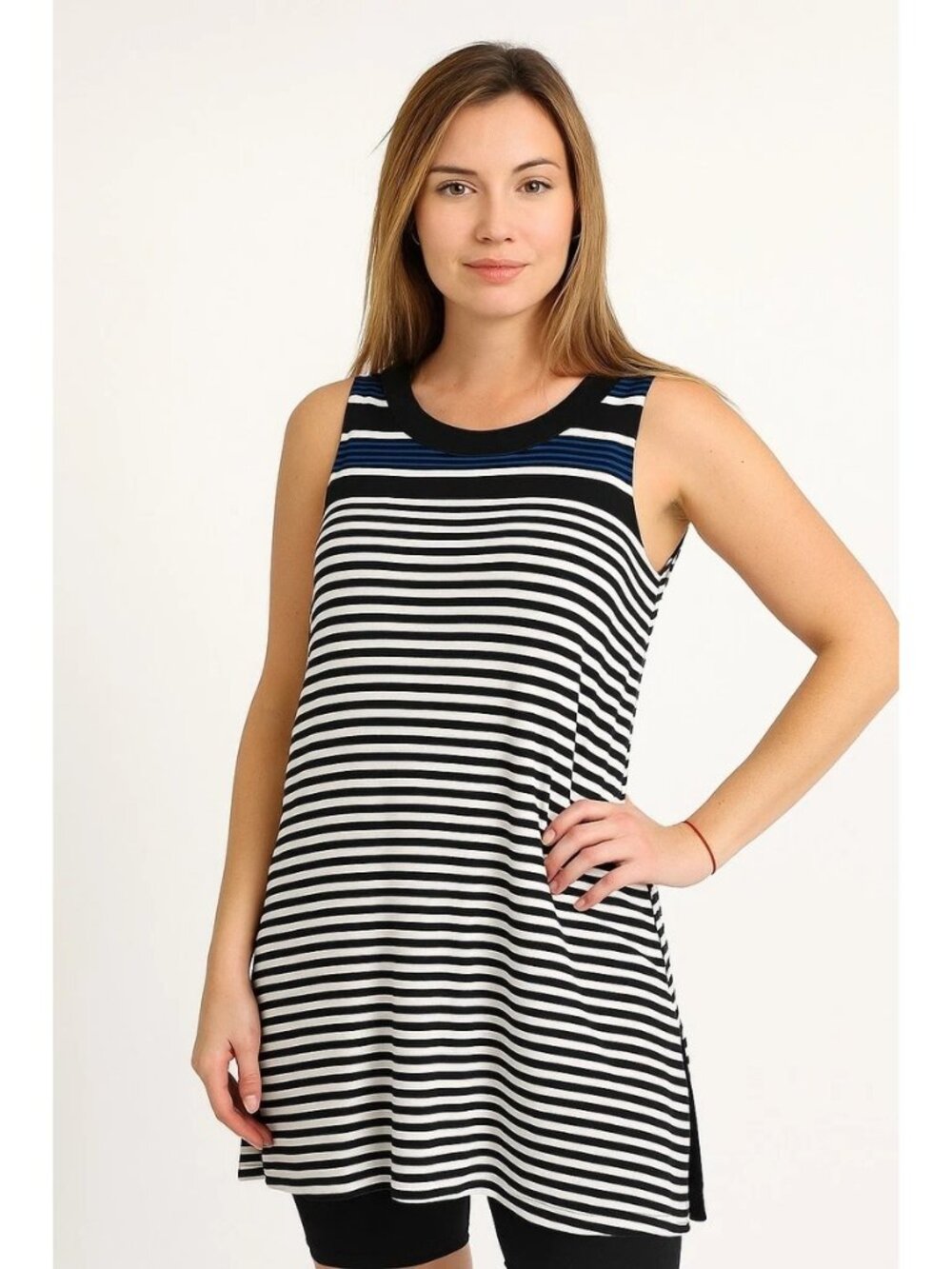 J.Jill Wearever Collection Striped Sleeveless Tunic Top Black/White Small